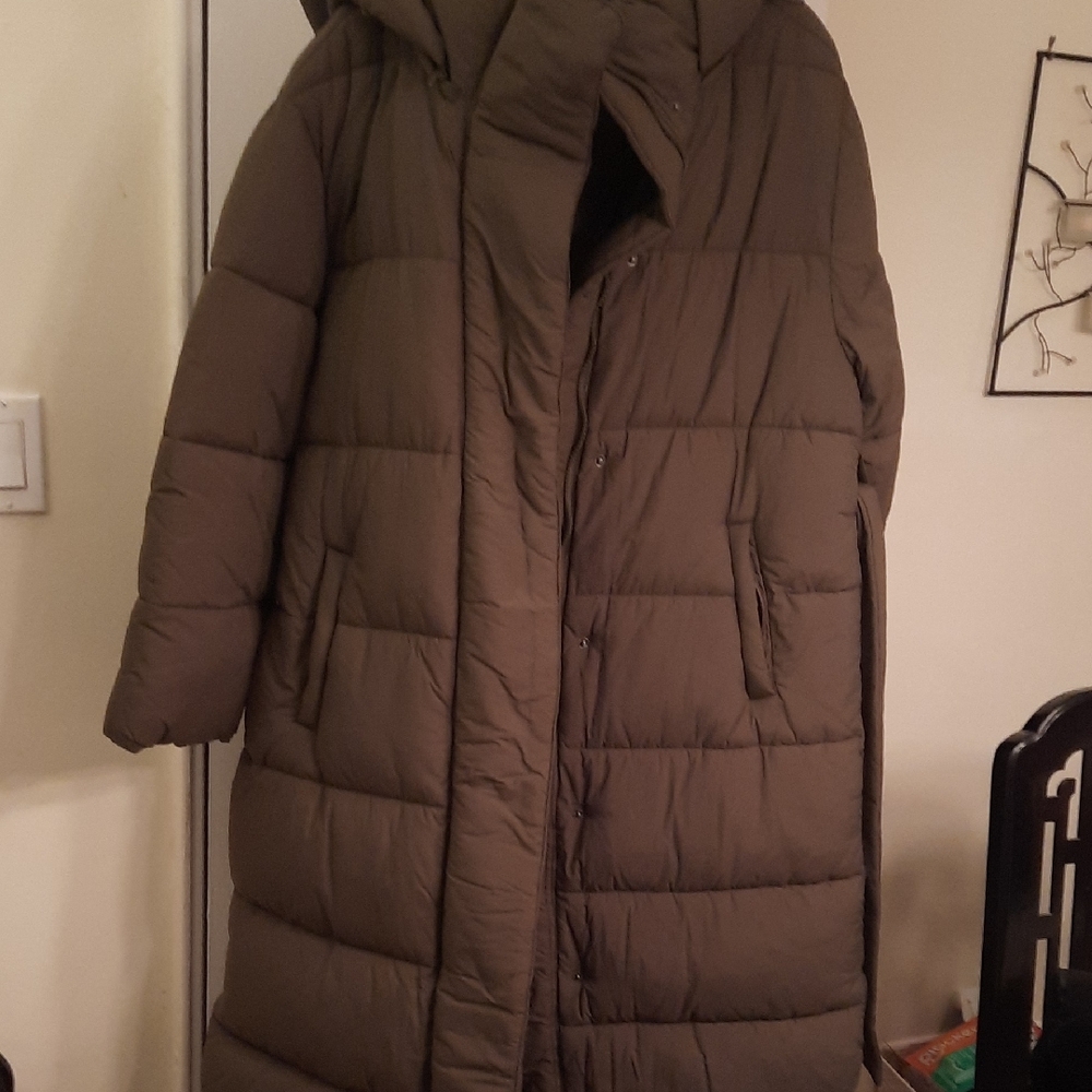 GAP Cozy Hooded Greenish Brown Puffer Coat
